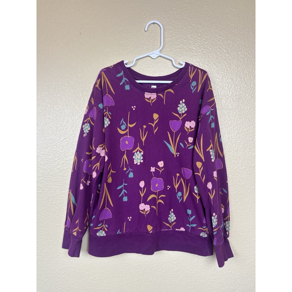 Tea Collection Purple Floral Long Sleeve Shirt 100% Cotton Size 8 Girls School